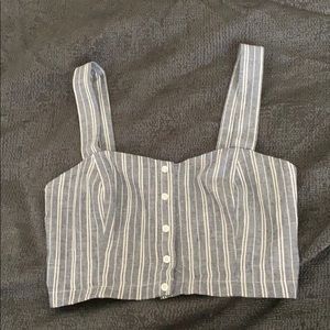 Blue and white striped structured crop top
